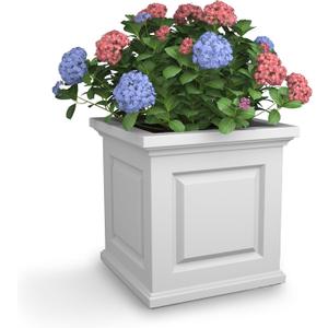 Mayne Nantucket 20-Inch Square Planter  Self-Watering, Weather-Resistant Planter for Flowers  Durable Outdoor Design for Patio, Porch, or Entryway (White)