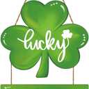 St. Patrick's Day Wreath St. Patrick's Day Door Decorations, Shamrock Wreath, Wooden Shamrock Front Door Hanger, Lucky Welcome Sign for Porch Wall, Indoor Home Decor