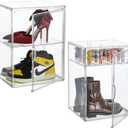 XXX-Large Clear Acrylic Display Case Boot Shoe Storage Boxes With An Adjustable Divider,2 Pack 2 Tiers Clear Plastic Stackable Storage Bins With Lids Big Display Acrylic Box With Magnetic Door (XXL-2-pcs)