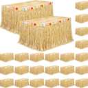 Fovths 24 Pack Luau Grass Table Skirt Natural 9 Feet x 29.5 Inch Hawaiian Table Skirt for Tropical Hawaiian Party Decorations Luau Party Costume Party, Straw Yellow
