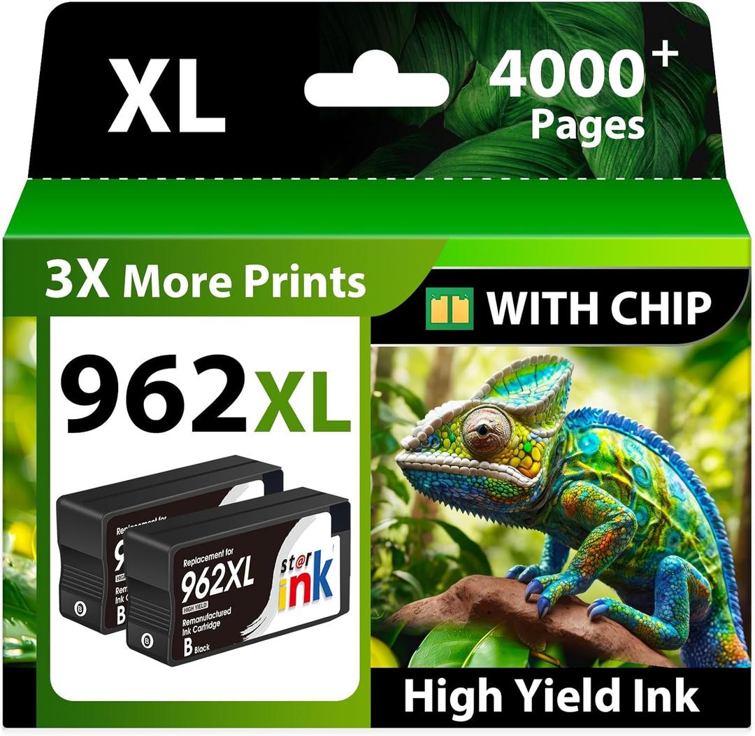 962XL Black Ink Cartridges Combo Pack with Latest Chip  2 Pack Replacement for HP 962 XL Black Ink, Compatible with Replacement for HP OfficeJet Pro 9010 9020 9015 9018 9025