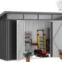 DWVO 9x4 FT Storage Shed for Bicycle, Functional Metal Tool Shelter Garden Storage Unit with Acrylic Windows, Secure Entry Lock, Water-Resistant Waste Enclosure for Outdoor Patio Garden (Dark Gray)