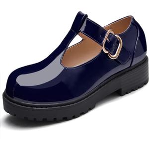 Coutgo Girls Mary Jane Dress Shoes Platform Loafers School Uniform Chunky Heel Closed Toe T-Strap Flats Size: 13 Little Kid