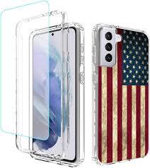Case for Galaxy S21+ 5G/S21 Plus SM-G996U Case with Tempered Glass Screen Protector, Full Body Cute Floral Shockproof Protective Phone Case Cover for Samsung Galaxy S21 Plus (Flag)