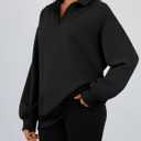 Trendy Queen Women's Oversized Half Zip Fleece Sweatshirts-Cozy Pullover, Drop Shoulder for Fall Winter (Black, M)