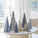 6 Pcs 12" 10" 6" Christmas Cone Tree Decoration Christmas Glitter Table Tree Farmhouse Tree Tiered Tray Ornament Xmas Tree for Home Holiday Entryway Tabletop Tree Centerpiece Decor (Black and Gray)