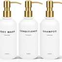 Set of 3 Shampoo and Conditioner Dispenser Stainless Steel Pump Head - 16oz Durable Shower Soap Dispenser and Shampoo Bottles - Easy to Refill Bathroom soap Dispenser Set Bathroom Decor with Labels
