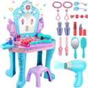 Toddler Frozen Vanity Table and Chair, Girls Magic Makeup Set with Mirror and Lights & Music, Kids Pretend Play Toys for 2 3 4 5 Year Old Girl Princess Dress Playset Birthday Easter Gifts Ages 2-4 3-5