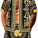 JoZorro Men Hawaiian Shirt Sets Casual Button Down Shirts 2 Piece Luxury Summer Beach Outfits, L