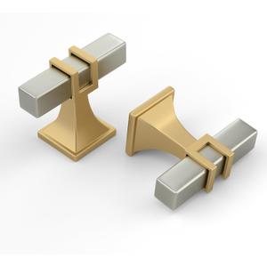 Haliwu 6 Pack 2 Inch Brushed Nickel and Gold Cabinet Knobs Brushed Nickel T-bar Knobs Single Hole Hardware for Dresser and Drawer Kitchen Cupboard