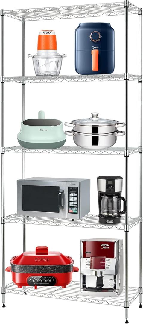 FDW 24" L14" W60" H Wire Shelving Unit Metal Shelf with 5 Tier Layer Rack Strong Steel for Restaurant Garage Pantry Kitchen Garage,Chrome