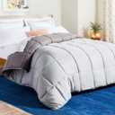 Linenspa Down Alternative Comforter, Stone/Charcoal, Oversized Queen