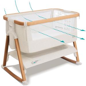 Tutti Bambini CoZee Air Baby Bassinet & Bedside Sleeper - Rocking Bassinet for Baby, Fast-Folding with Travel Bag, Deluxe Airflow Mattress & 6 Mattress Heights, 0-6 Months (Walnut & Ecru)