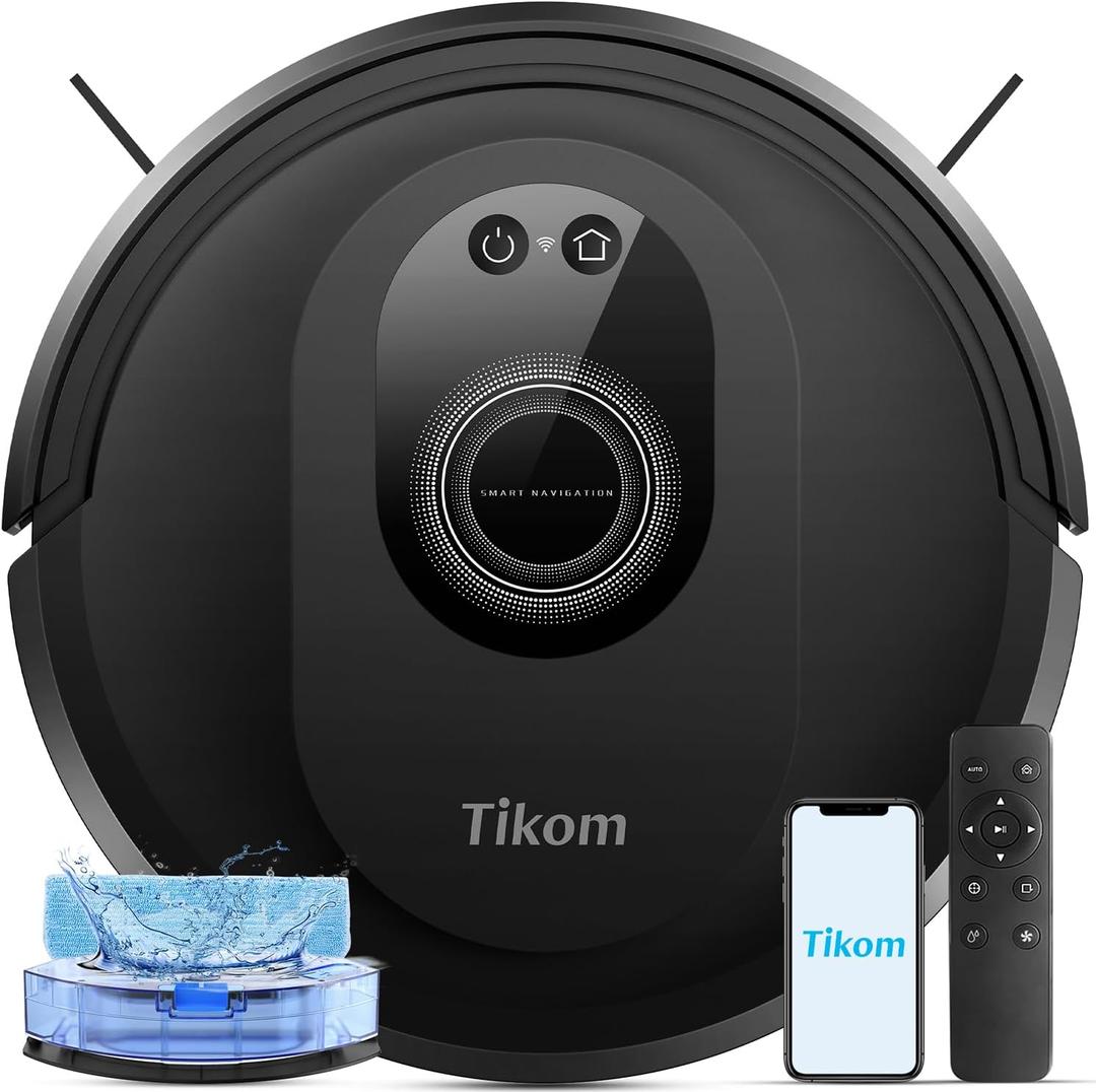 Tikom Robot Vacuum and Mop Combo, 5000Pa Robotic Vacuum Cleaner, 150 Min Max, App & Remote Control, Ideal for Hard Floor, Carpet, Pet Hair, Self-Charge(G8000 Max) (Vacuum only)