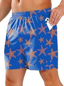 NORTHYARD Mens Swim Trunks 5" Beach Swim Shorts Quick Dry Bathing Suit with Mesh Liner Packable, Blue Starfish, L