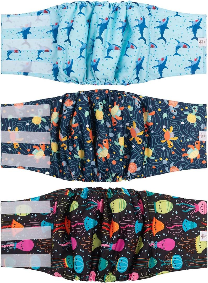 CuteBone Dog Diapers Male Washable Belly Band for Male Dogs Wraps 3pcs a Pack DM28XL (XL(21"-27"))