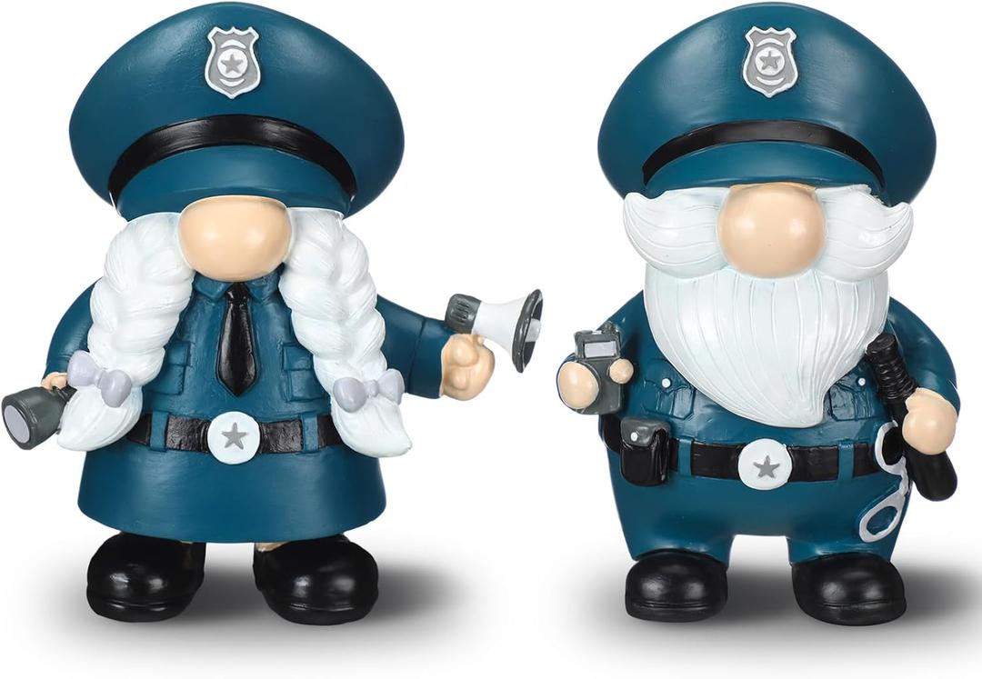 Wesiti 2 Pcs Resin Gnome Figurines Gifts for Men Gnomes Decorations for Home Living Room Shelf Decor(Police)