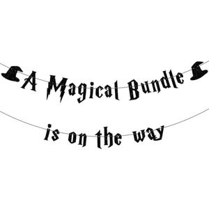 Halloween Baby Shower Decorations,Pre-Strung Glitter A Magical Bundle Is On The Way Banner for Halloween Themed Welcome Baby Boy or Girl Gender Reveal Party Decorations,Magical Wizard Party,Birthday