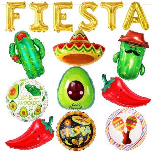 Fiesta Party Decorations Set, Big Taco Party Decorations Set - Pack of 15, Fiesta Taco Llama Cactus Avocado Chili Sombrero Balloons for Mexican Party Decorations, Mexican Theme Baby Shower Decorations