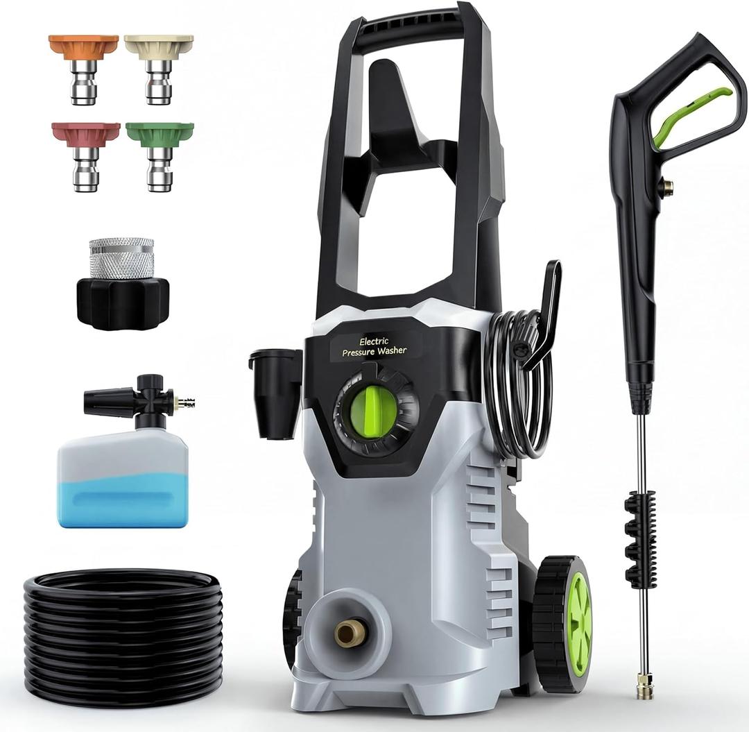 Power Pressure Washer with 4 Quick Connect Nozzles, Portable Washer with Foam Cannon, for House/Driveway/Patio Cleaning