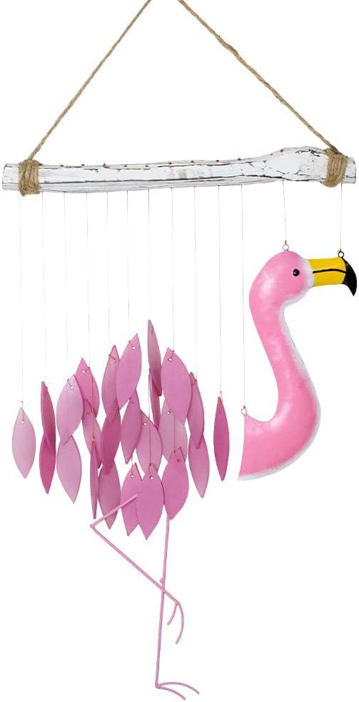 Blue Handworks Flamingo Glass Chime, Sandblasted Glass and Found Wood Handcrafted Wind Chime (Pink)