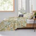 Ycosy Floral Quilt Sets Full/Queen Size Reversible Countryside Bedspread Coverlets Lightweight Yellow Flower Quilt Bedding Green Leaves Bed Covers Soft Home Collections,1 Quilt +2 Pillow Shams