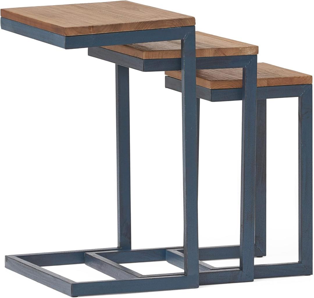 Savannah Fir Wood and Iron Nesting Side Tables (Set of 3) - Antique Brown
