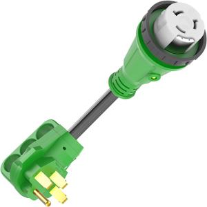 RVGUARD 50 Amp to 50 Amp RV Adapter Cord with 135 Degree Locking Connector, NEMA 14-50P to NEMA SS2-50R Electrical Power Adapter with LED Power Indicator, 18 Inch, Green, ETL Listed