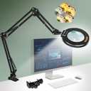 Ultra Long 3-Section Swing Arm 12X 30X Magnifying Glass with Light and Stand, 4-Way Metal Clamp Lighted Magnifier Lamp, 5 Color Modes LED Magnifying Lamp for Workbench Hobby12X/30X 35.2in Clamp