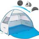 EchoSmile Pop Up Tent for 4 Person Family, Beach Tent Sun Shelter with UPF 50+ UV Protection & Waterproof, Lightweight & Easy Automatic Setup Portable Cabana for Outdoor Travel (Light Blue)