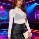 Avidlove Mesh Top for Women Long Sleeve See Through Shirt Mock Neck Sheer Blouse Clubwear Party XS-3XL (White, L)