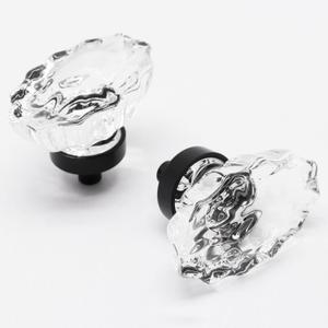 4pcs Glass Cabinet Knobs, Diameter 1.79" Crystal Glass Knobs for Dresser Gold Cabinet Pulls Furniture Dresser Knobs Glass Drawer Knobs Handles for Bathroom Kitchen (Oval Flower, Black)