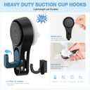 VIS'V Shower Suction Cup Hooks, 2 Types of Hooks, Heavy Duty, Removable and Reusable, Black, 2 Pcs