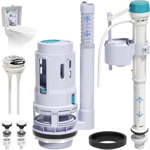 3-Inch Dual Flush Valve Replacement Kit for 2-Piece Toilets, Universal Toilet Repair Kit with Push Button, Fill Valve, Gasket & Bolts,Compatible with Glacier Bay, Kohler, American Standard, and Toto