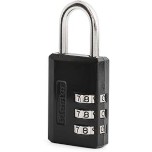 Master Lock Black Combination Padlock, Indoor Gym Locker Lock with Customizable 3-Digit Code for Luggage, Backpacks, Cabinets, 647D