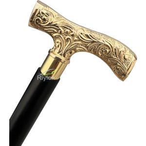 Antique Brass Walking Stick Deluxe Walking Cane Beautiful Brass Golden Handle Walking Stick for Men and Women Gift, 37"