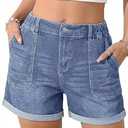 PINKMSTYLE Womens Jean Shorts for Women Denim High Waisted Elastic Waist Stretchy Summer Mom Short Light Blue Medium