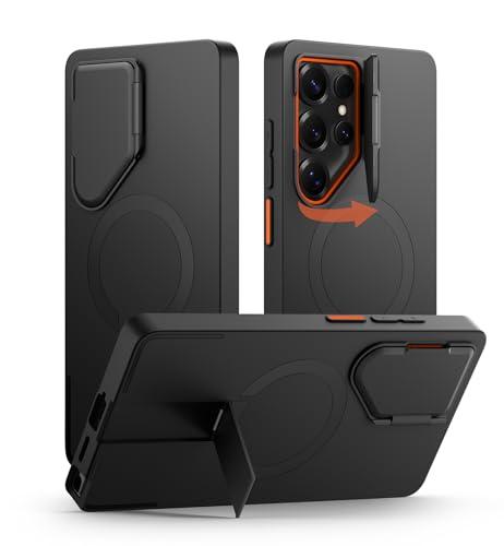 SURITCH for Samsung Galaxy S25 Ultra Phone Case, Magnetic Protective Cover with Camera Cover & Adjustable Metal Kickstand for Galaxy S25 Ultra (2025)-Black