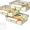 REBECAT Divided Serving Tray with Lid and Handles 9 Compartments Snack Box Container Charcuterie Organizer Snackle Box Container for Candy, Nuts，Fruits, Snacks, 3 Pack, Beige