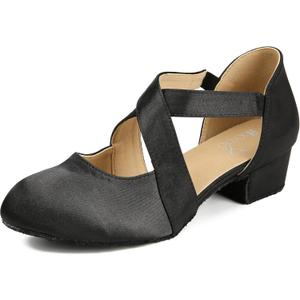 Ballroom Dance Shoes Salsa Latin Dancing Shoes Women for Social Beginner Closed Toe 1 1/2 inches Heels S14 (8.5, Black)