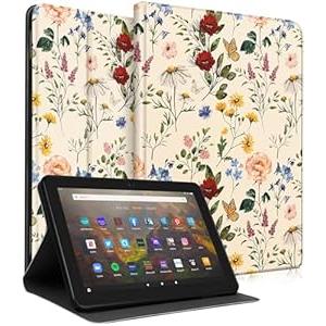 Wazzasoft for Amazon Kindle Fire HD 8/ 8 Plus Tablet Case 10th/ 12th Generation for Women Girls Cute Folio Cover Fashion Design Girly Kawaii Flower Floral Pretty Unique Cases for Kindle Fire Case 8 Inch