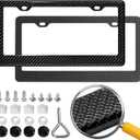 DCRCFIBER Real Carbon Fiber License Plate Frame, 100% Pure Carbon Fiber Frame, Black License Plate Holder Cover with Screw Caps, Anti-Vibration Pads, (Twill 2 Hole)