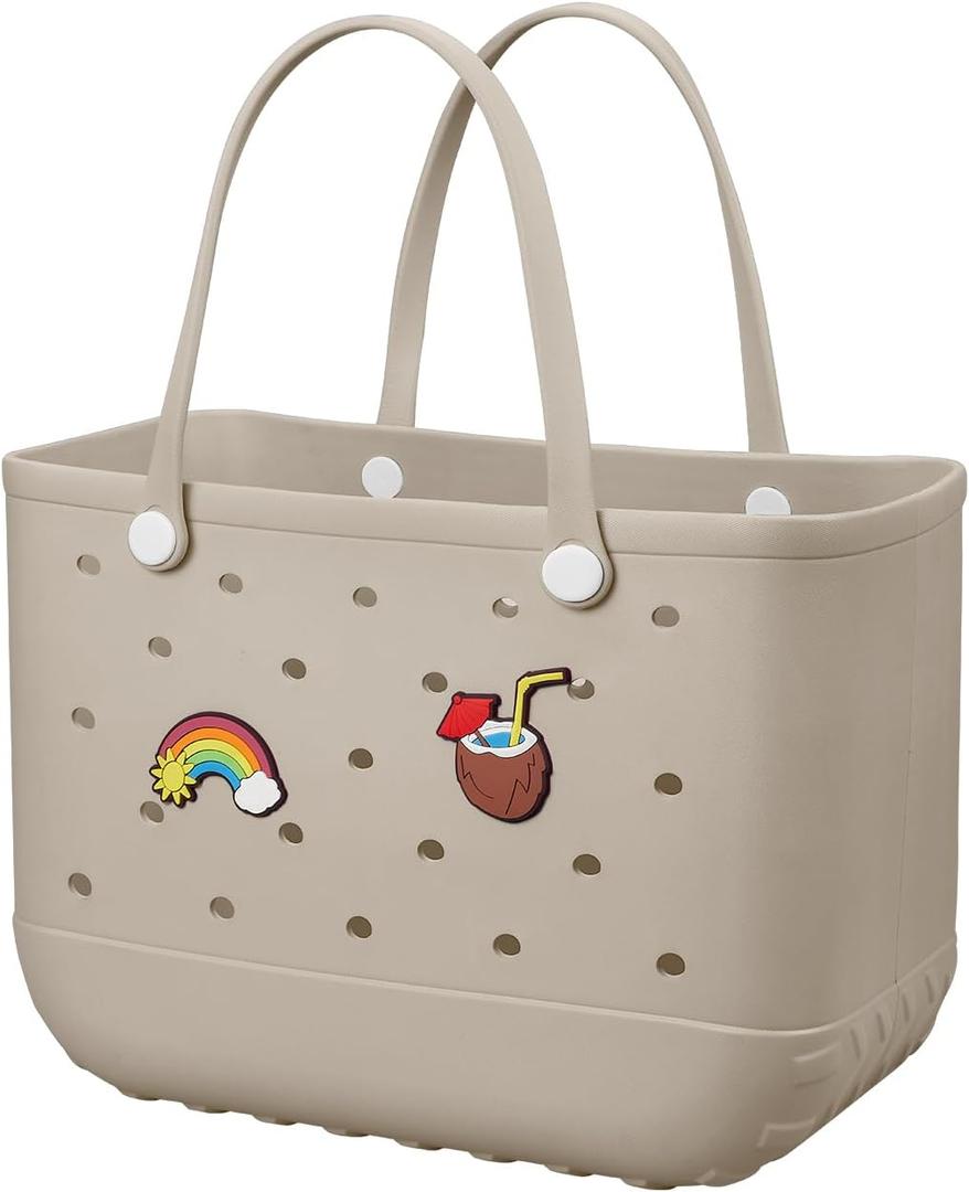 Beach Bag Rubber Tote Bag - Waterproof Travel Bag for Women Washable Tote Bag Handbag for Sports Beach Market Pool (X-Large, Apricot)