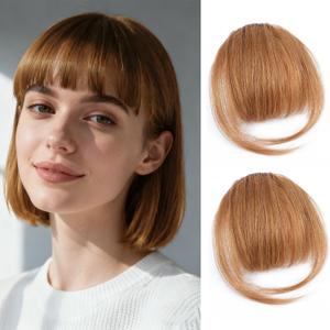 Clip in Bangs 100% Real Human Hair Air bangs Hair Clip Fake Bang Fringe with Temples Hairpieces for Women Daily Wear (Light Brown)