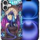 Compatible with iPhone 17 Matte Case for Girl Boy Full Body Design Soft Silicone Drop Shock Scratch Protection Crazy Pattern Blue Purple Diamond Dragon Stained Glass