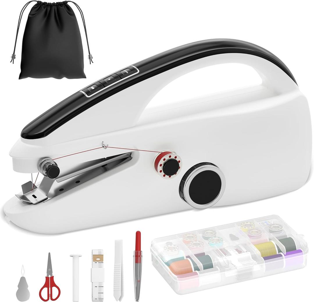 Handheld Sewing Machine Heavy Duty & Portable, 2-Speed Mini Sewing Machine with Sewing Kit & Storage Bag for Beginners, Adults, DIY, Home, Travel, White