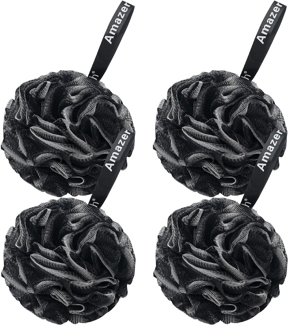 AmazerBath Loofah Sponge 75g/Piece, Loofah for Men Body Scrubber - Bath Sponge Loofa Set of 4 Black (Large)