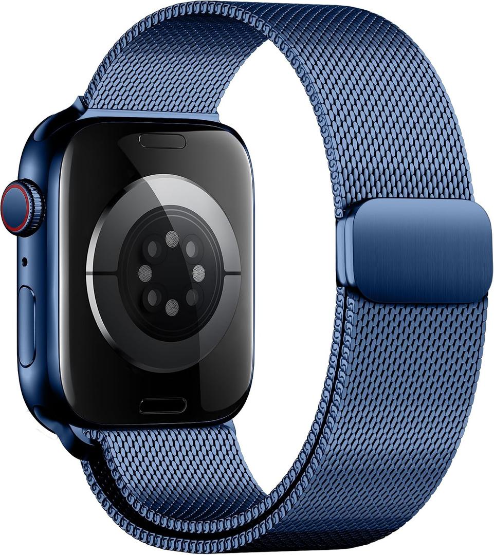 Double Magnetic Compatible for Apple Watch Band Ultra 2,SE, Stainless Steel Strap Metal Mesh Sport Loop for iWatch Bands 38mm 40mm 41mm Series 10/11