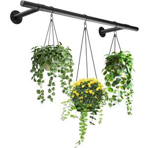 Hanging Planters Rod  Plant Hanger Indoor for Window Ceiling, Hanging Plant Shelf for Wall Planter House Plants, Plant Shelves Metal Holder Bar 31.5In Black (Pots, plants, chains not included)