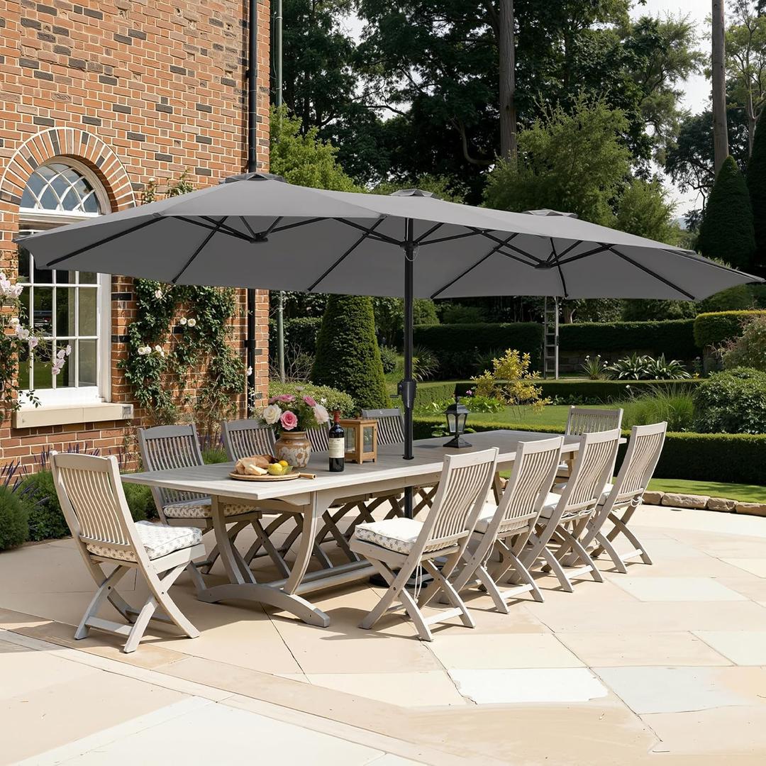 SUPERJARE 15FT Outdoor Umbrella for Patio, Double sided Pool Umbrellas with Fade Resistant Canopy, Large Table Umbrella for Deck, Market, Backyard - Gray(No Base)